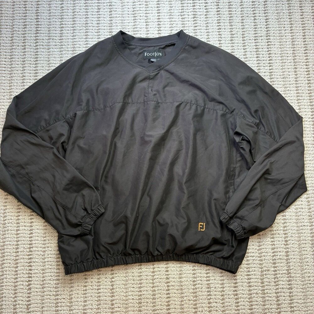 FootJoy V-Neck Windbreaker Golf Pullover Men’s Size XL Black Emboridered